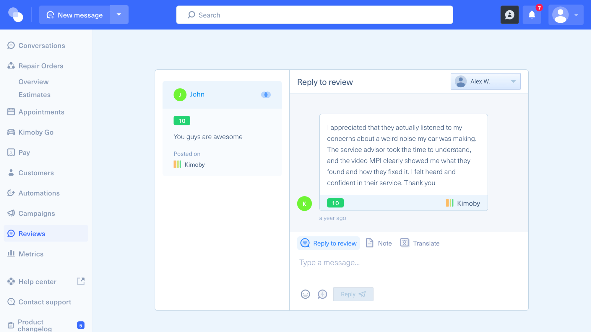 Kimoby app CSI management