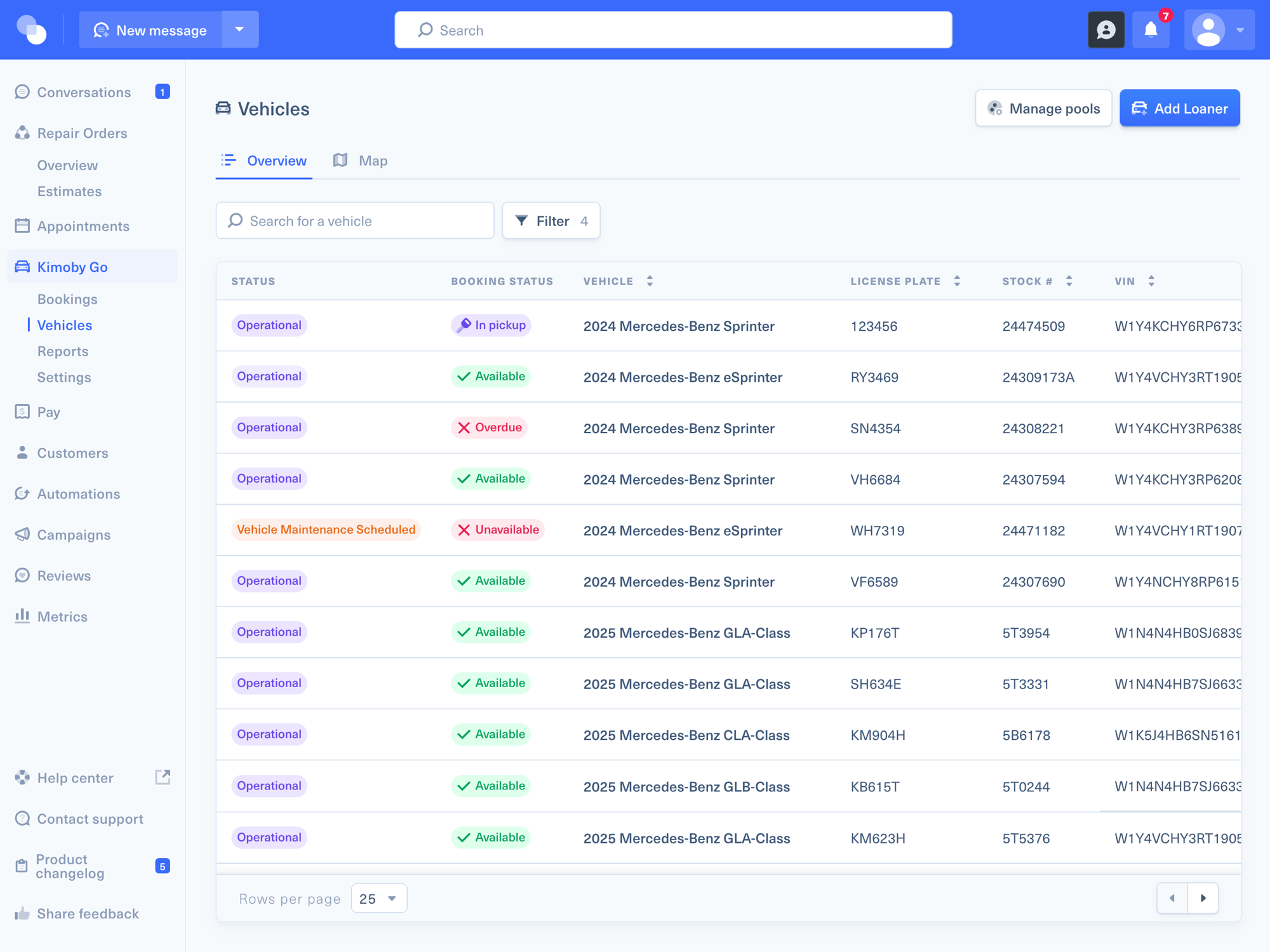 Managing loaners with Kimoby
