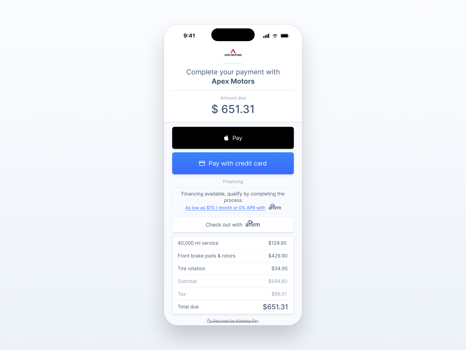car payment screen