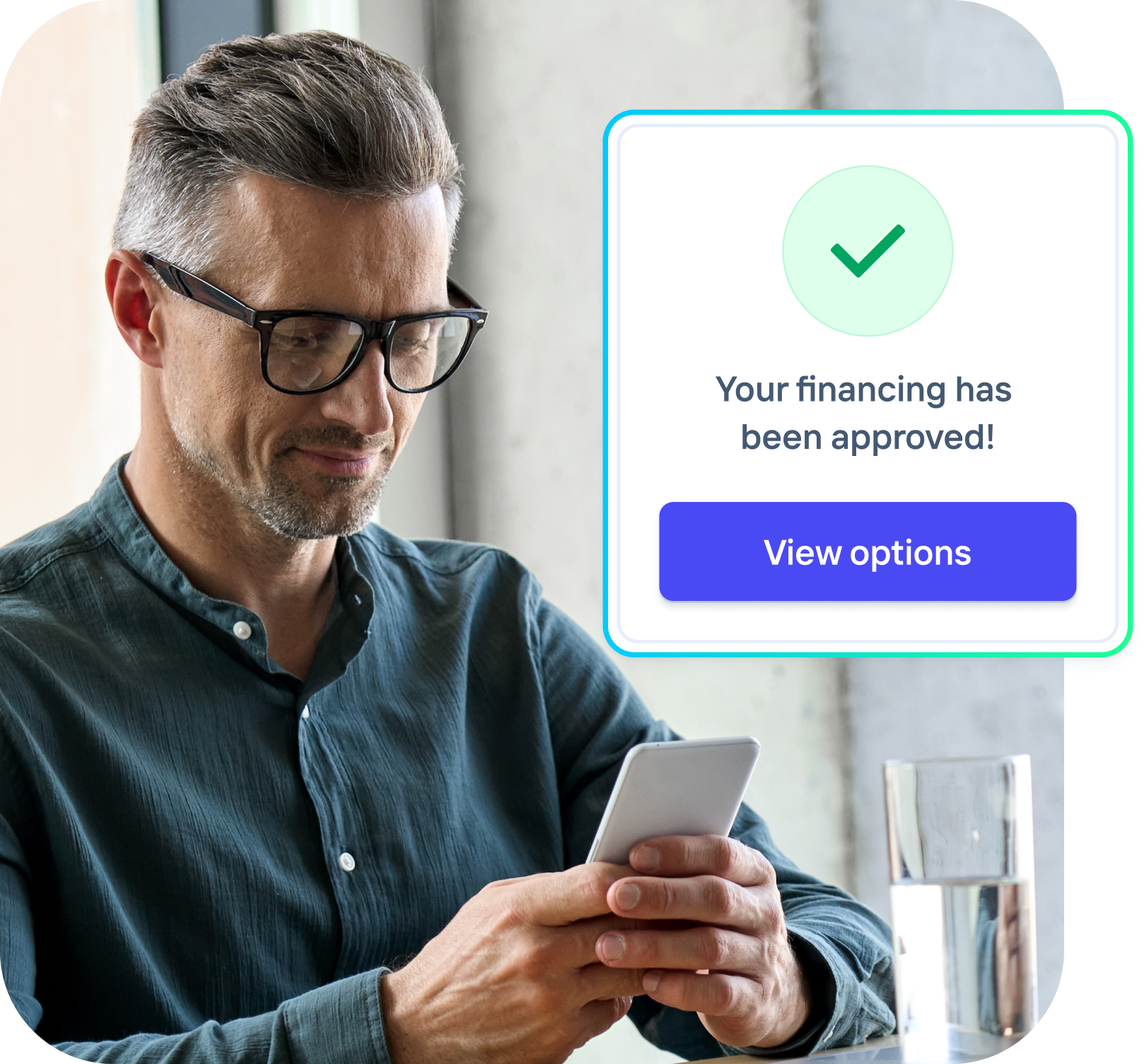 Someone receiving approval for their service financing request
