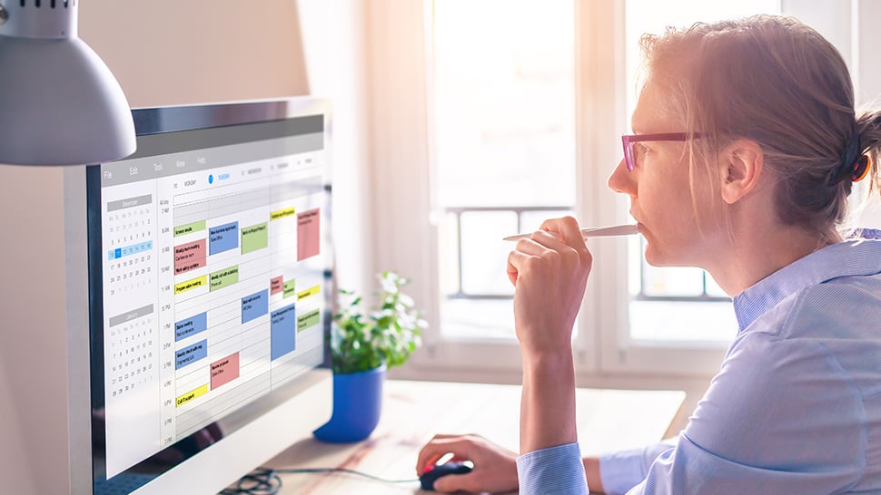 Someone on the computer is looking at the appointment schedule